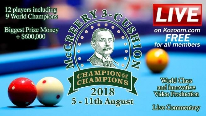 areal Wow stabil Carom Billiard Nine world champions at McCreery gala 3-Cushion - McCreery  Champion of Champions - new-york (USA) - 8/5/18 to 8/11/18 - Kozoom